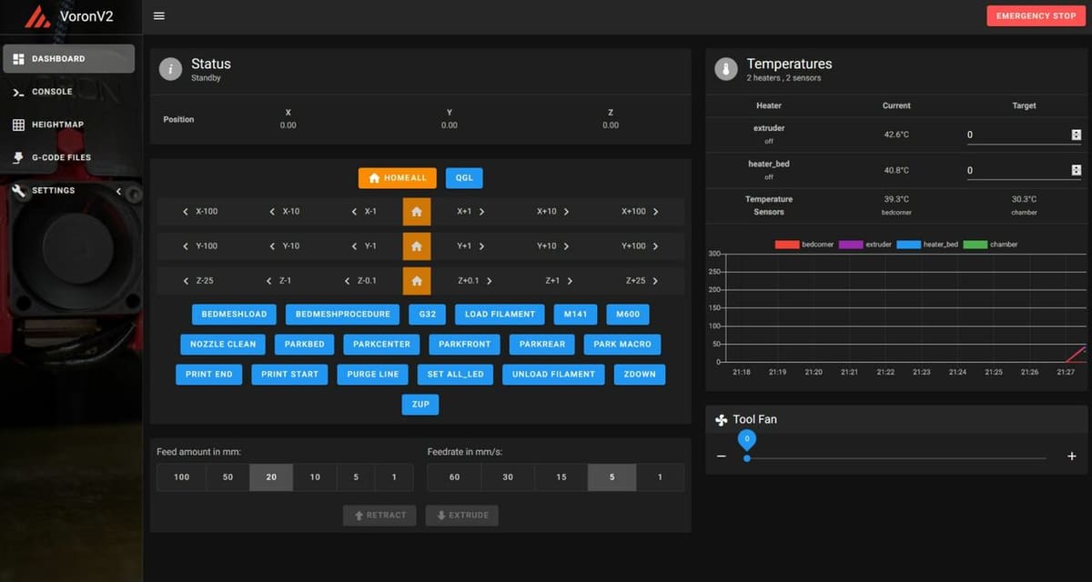 The Mainsail interface has many useful printer control features