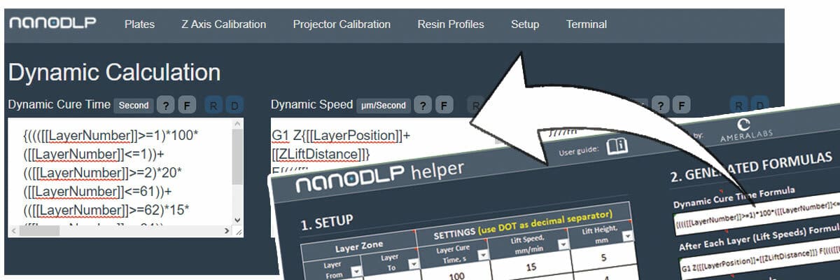 Create layer cure times with the help of the help of the dynamic calculator