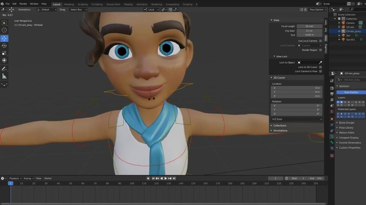 Animating the Rain rig from Blender Cloud