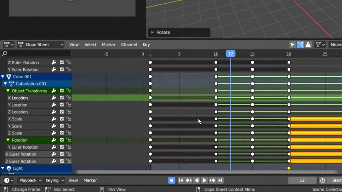 Tweaking keyframes in the Dope Sheet