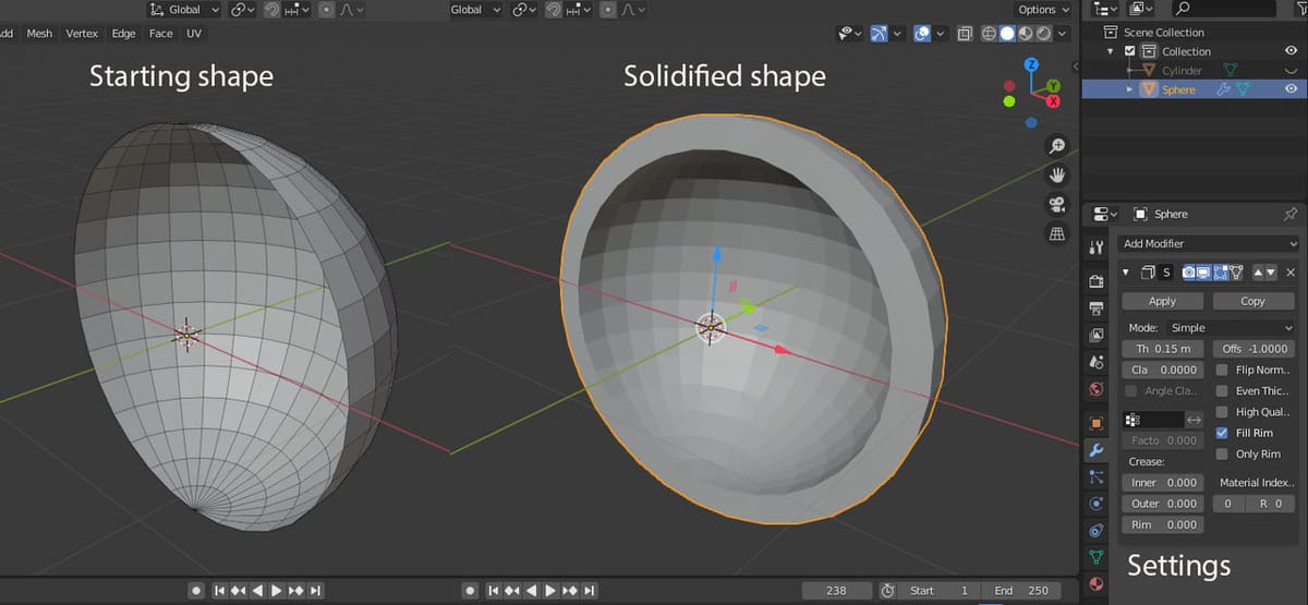 Go from a hollow object to a solid one