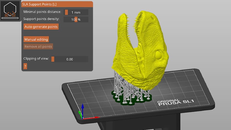 PrusaSlicer has advanced support generation tools, including automatic and manual placement