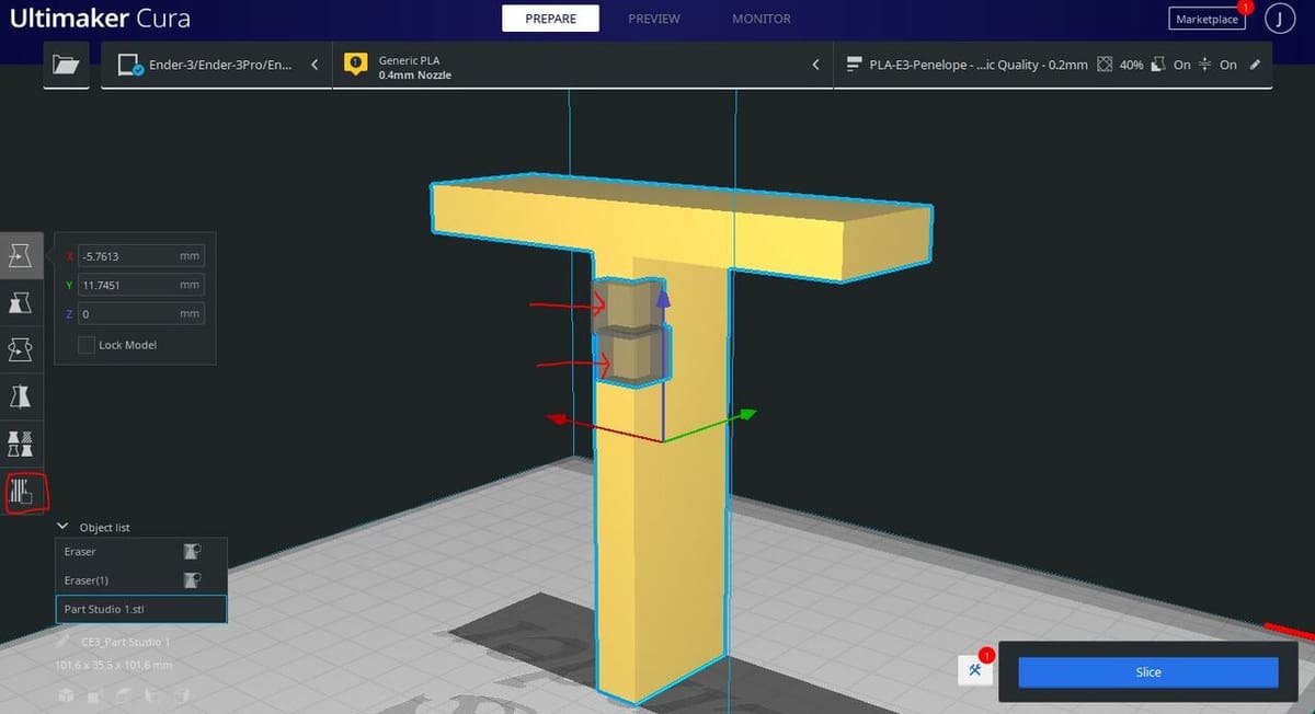 The support blocker tool is located on the bottom of the toolbar