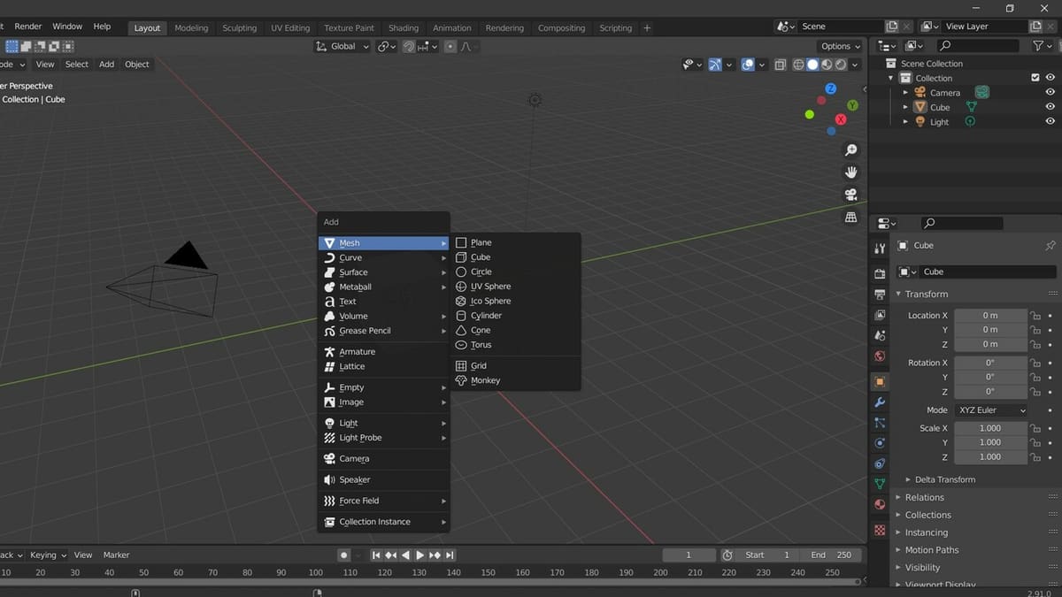 Adding an object in Blender