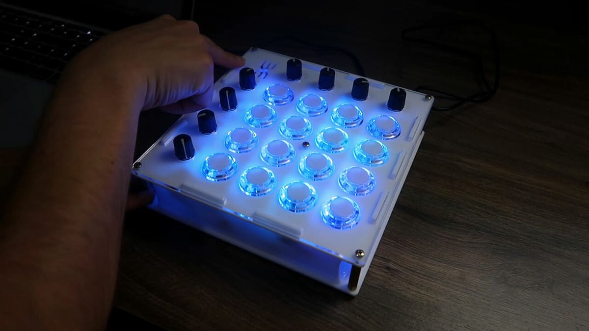 The Arcade RGB MIDI Controller includes 24mm translucent arcade buttons