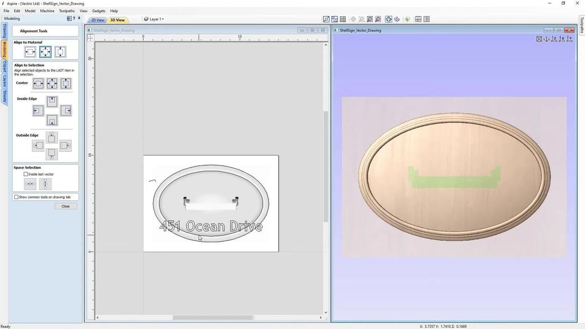 A Shell Sign ready to cut out on a CNC machine