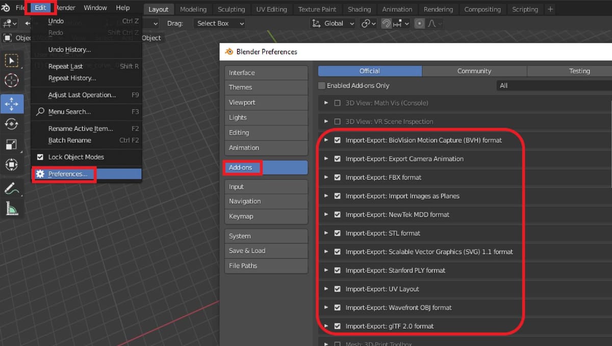 You can access Blender's add-ons in the Preferences menu