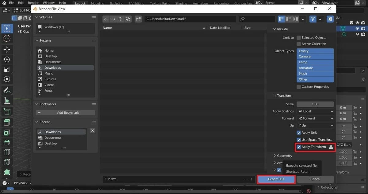 Image of: Importing an FBX File to Unity