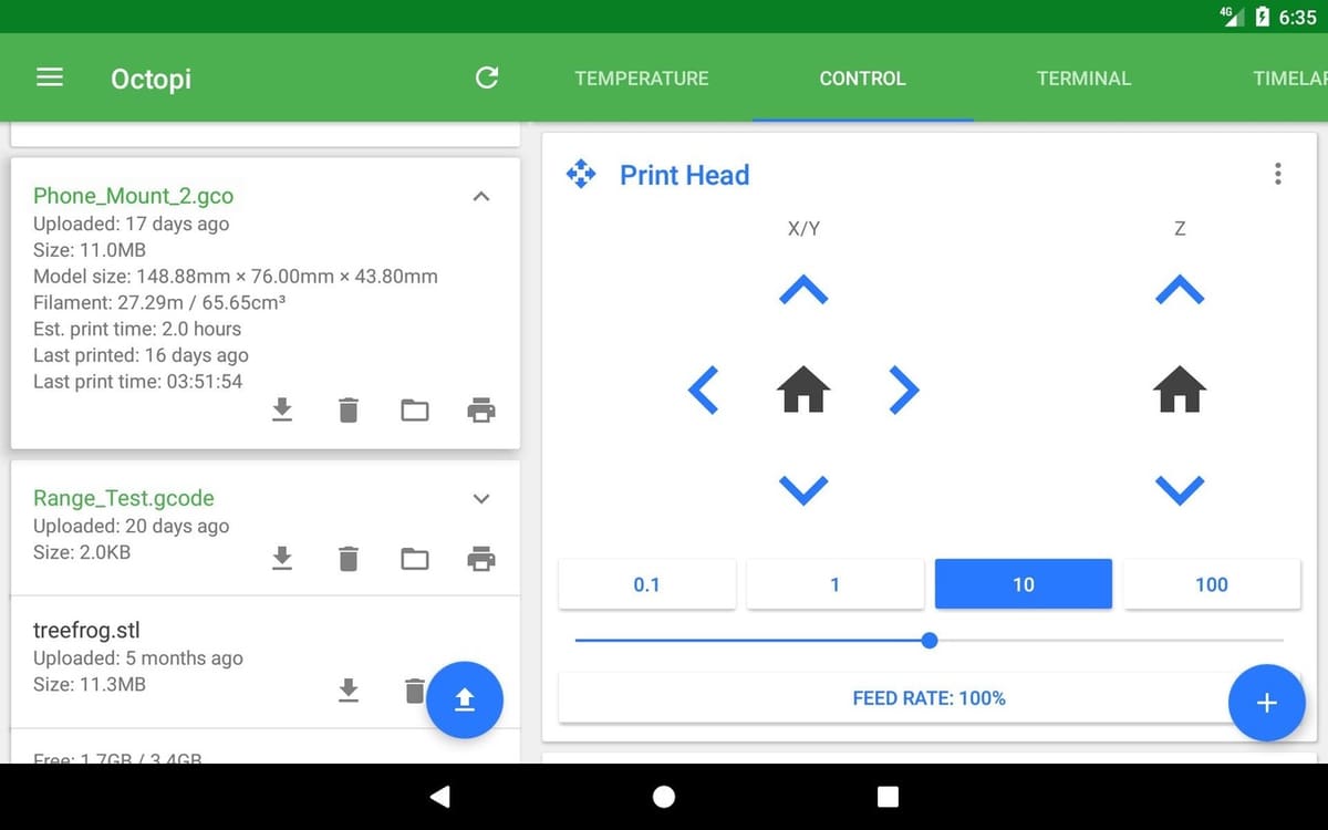 The simple layout of the OctoRemote app makes for a user-friendly experience