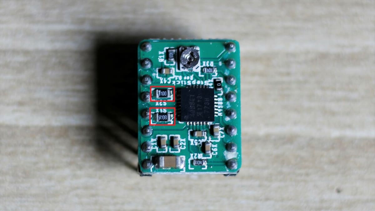 Current sense resistor locations on a RepRap stepstick with a A4988 driver