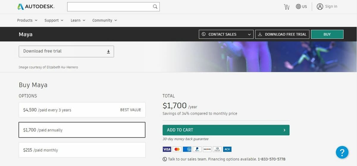 Maya has many different pricing options