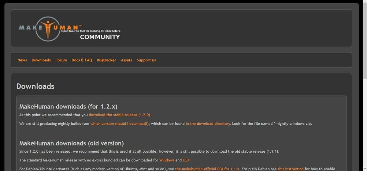 Installing MakeHuman from the official website