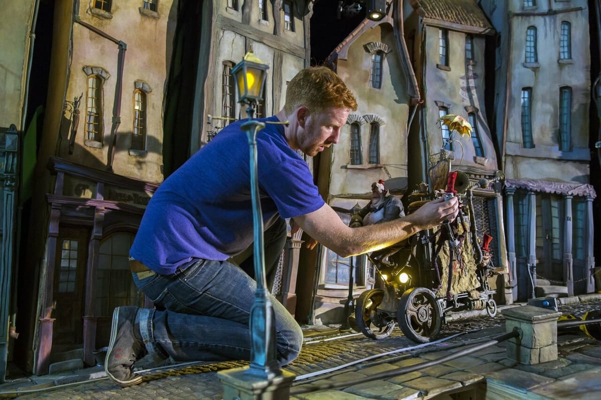 At work on a large stop motion film set