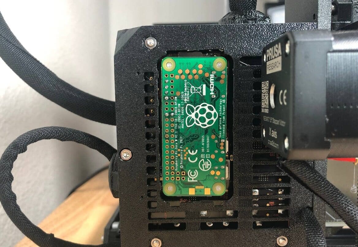 A Raspberry Pi Zero W connected to the Prusa Motherboard