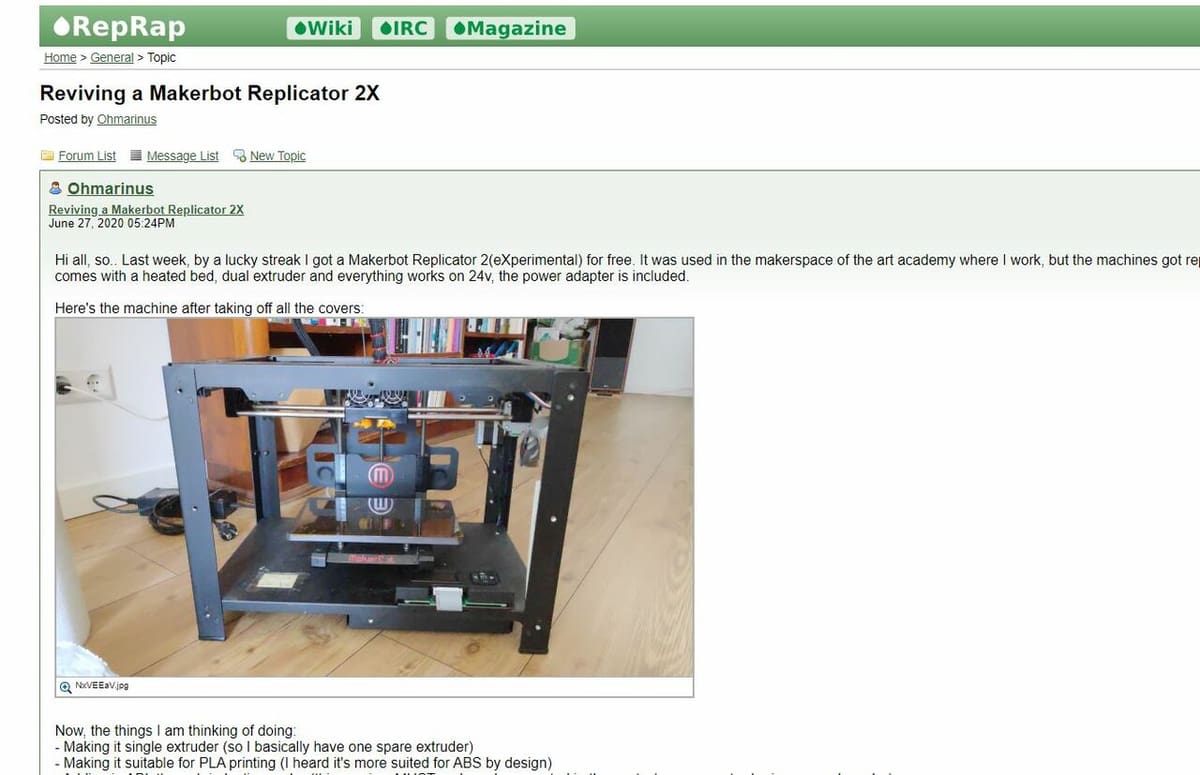 The RepRap forum has been around since the early 2000s