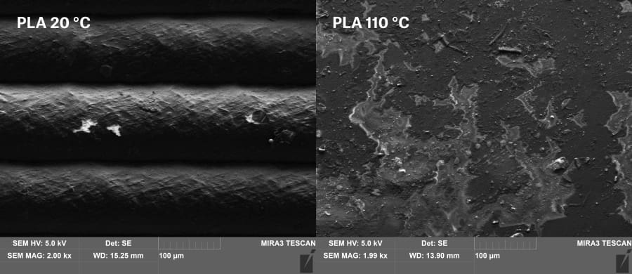 Microscope image of regular and annealed PLA at 110 °C
