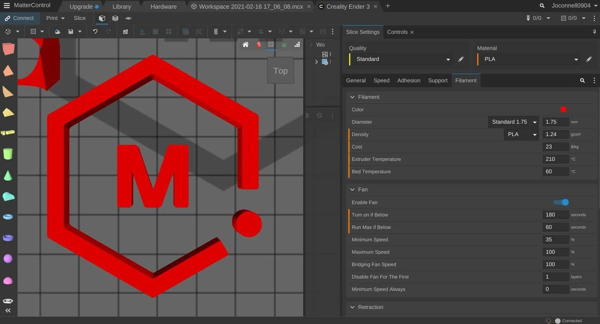 MatterControl has many different slicer settings from basic to advanced options