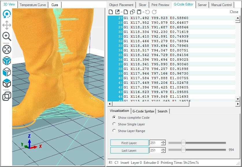 Repetier Host's G-code editor makes customizing your commands easy