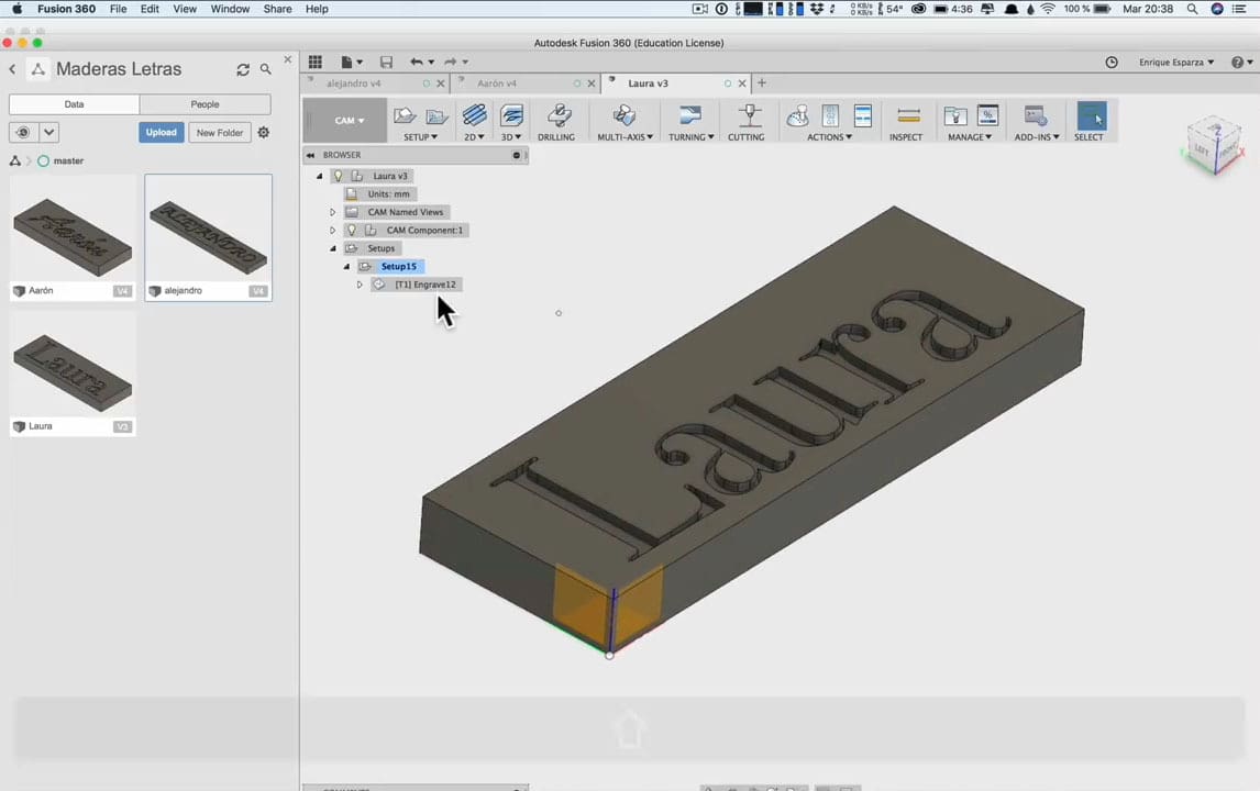 Switch over to the CAM workspace to start adding operations