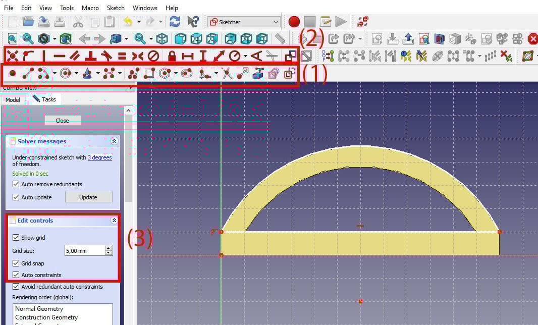 Sketch tools help you draw a 2D shape