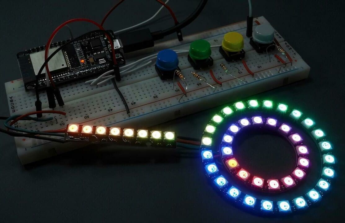 An Esp32 microcontroller controlling some LEDs