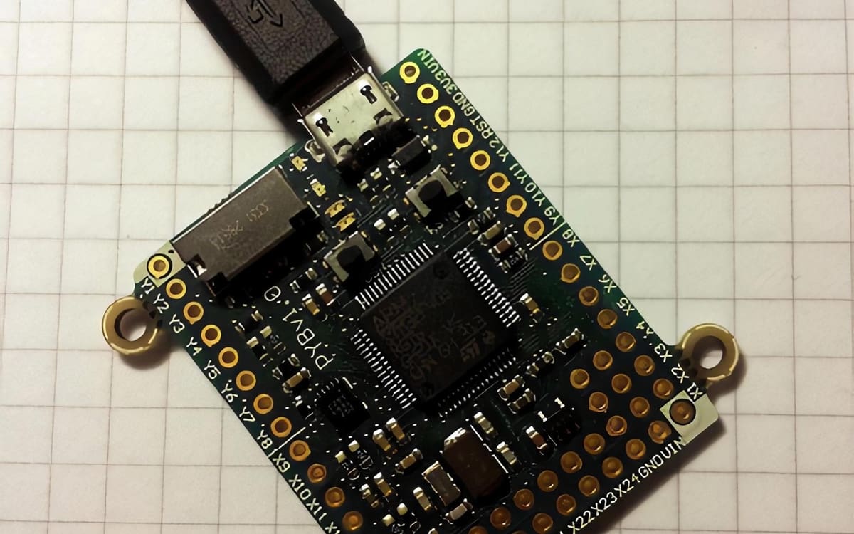 A Pyboard powered via a micro USB cable