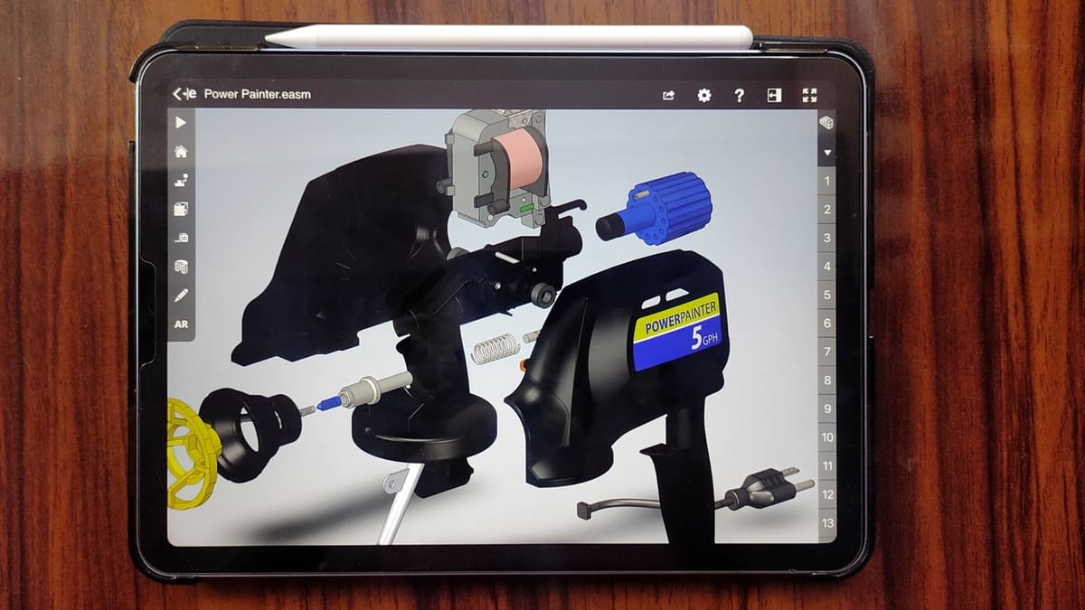 A dismantled Power Painter in eDrawings Pro