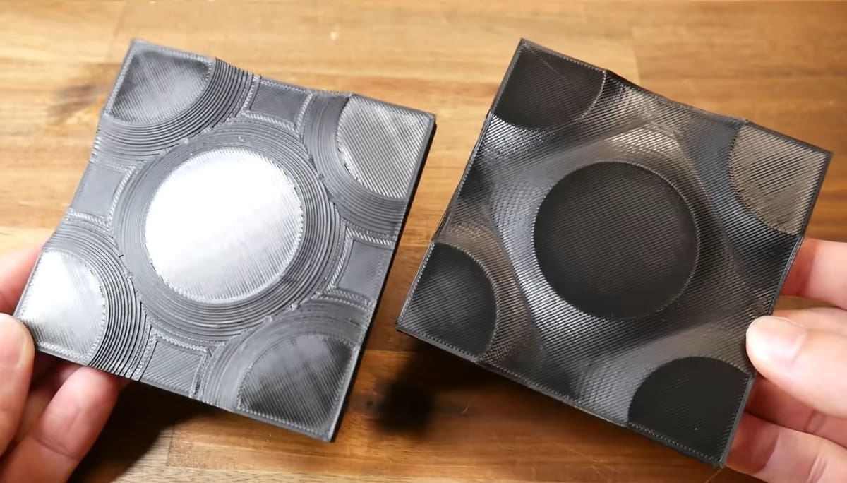 Conventional (left) and non-planar (right) outcomes of the same design