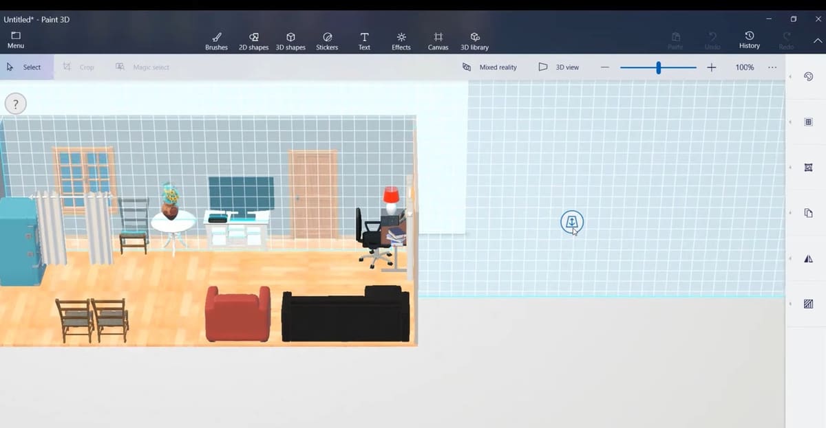 Designing a living room using Paint 3D