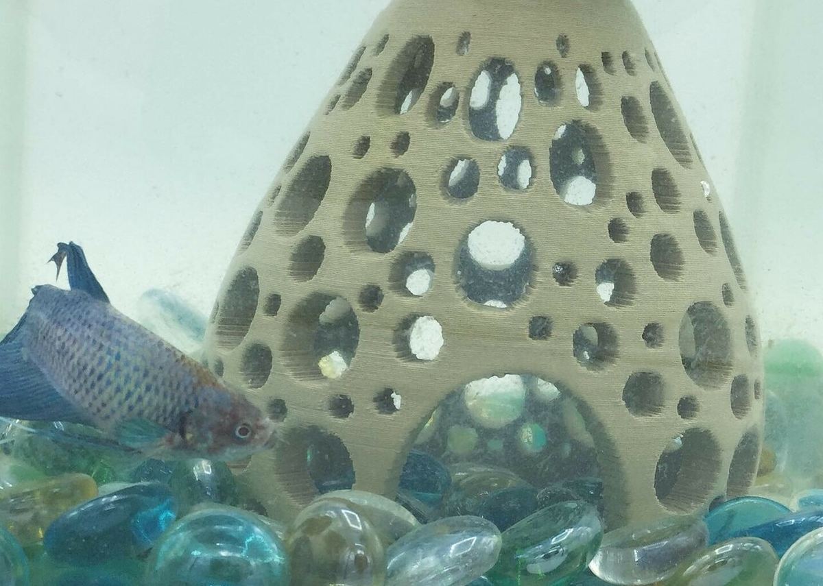 This bubble hut was printed in wood filament and coated in epoxy