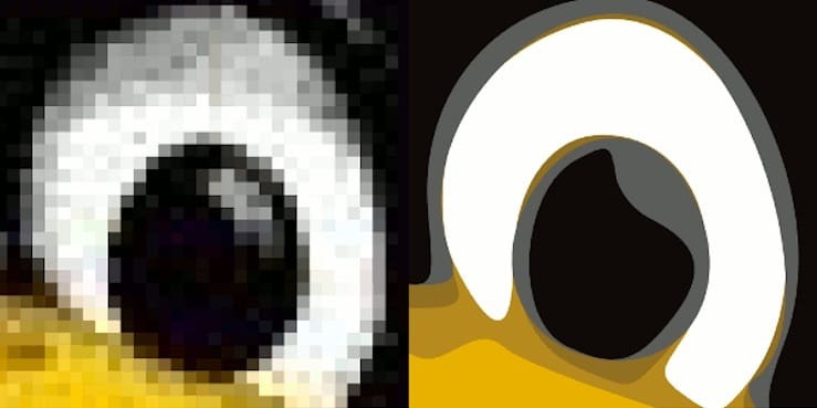 The raster image (left) could never be automatically converted to the vector version (right)