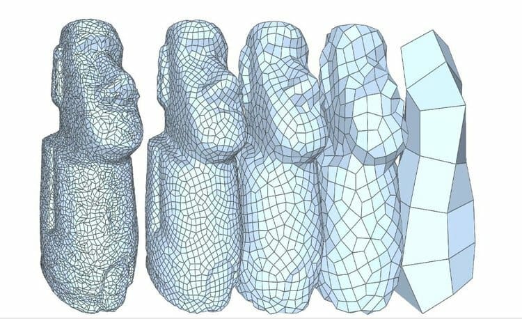 The same tesselated model, from a higher (left) to lower (right) polygon count