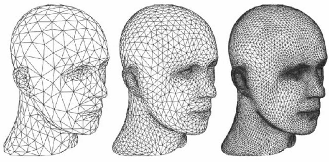 The same model in STL format using different numbers of polygons