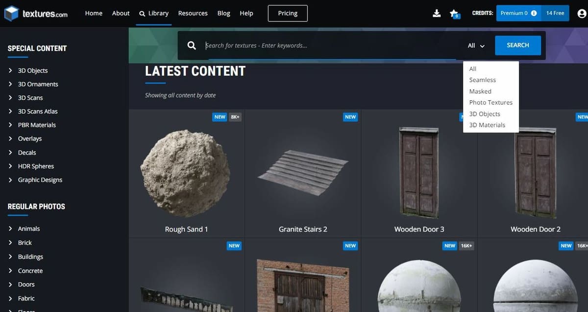 Textures.com has filters that allow you to search for only textures