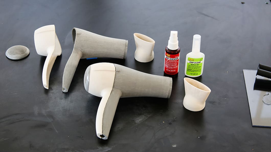 A complex print split into several pieces for printability