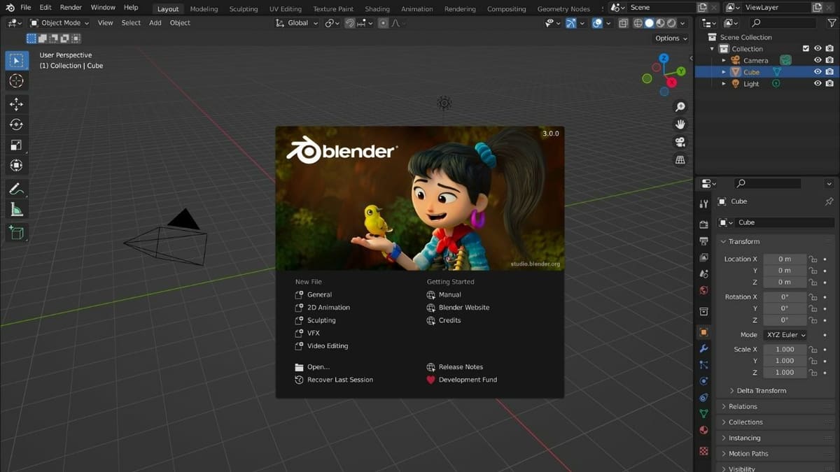 Blender Splash Screen also lets you recover your last session