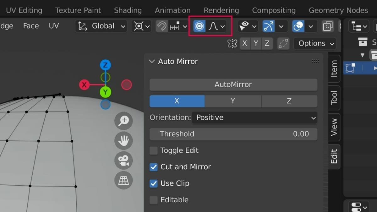 The Proportional Editing tool is highlighted