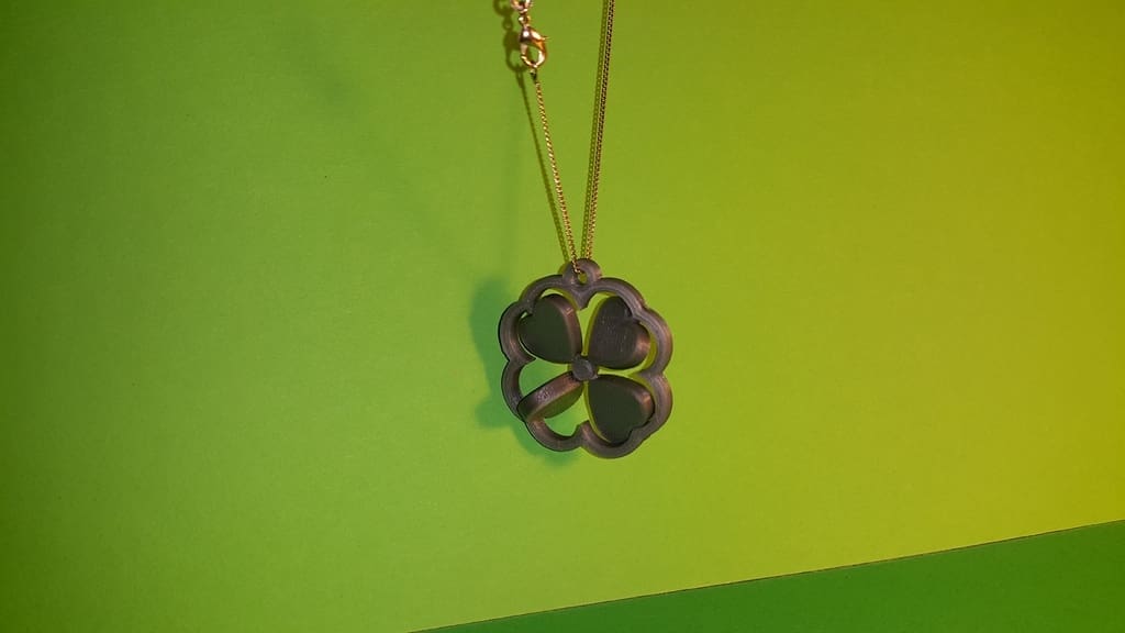 What's there not to love about this four leaf clover with rotating hearts pendant?