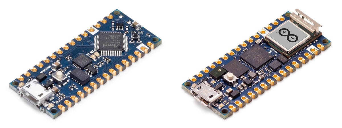 The Nano Every on the left, and the Nano RP2040 Connect on the right