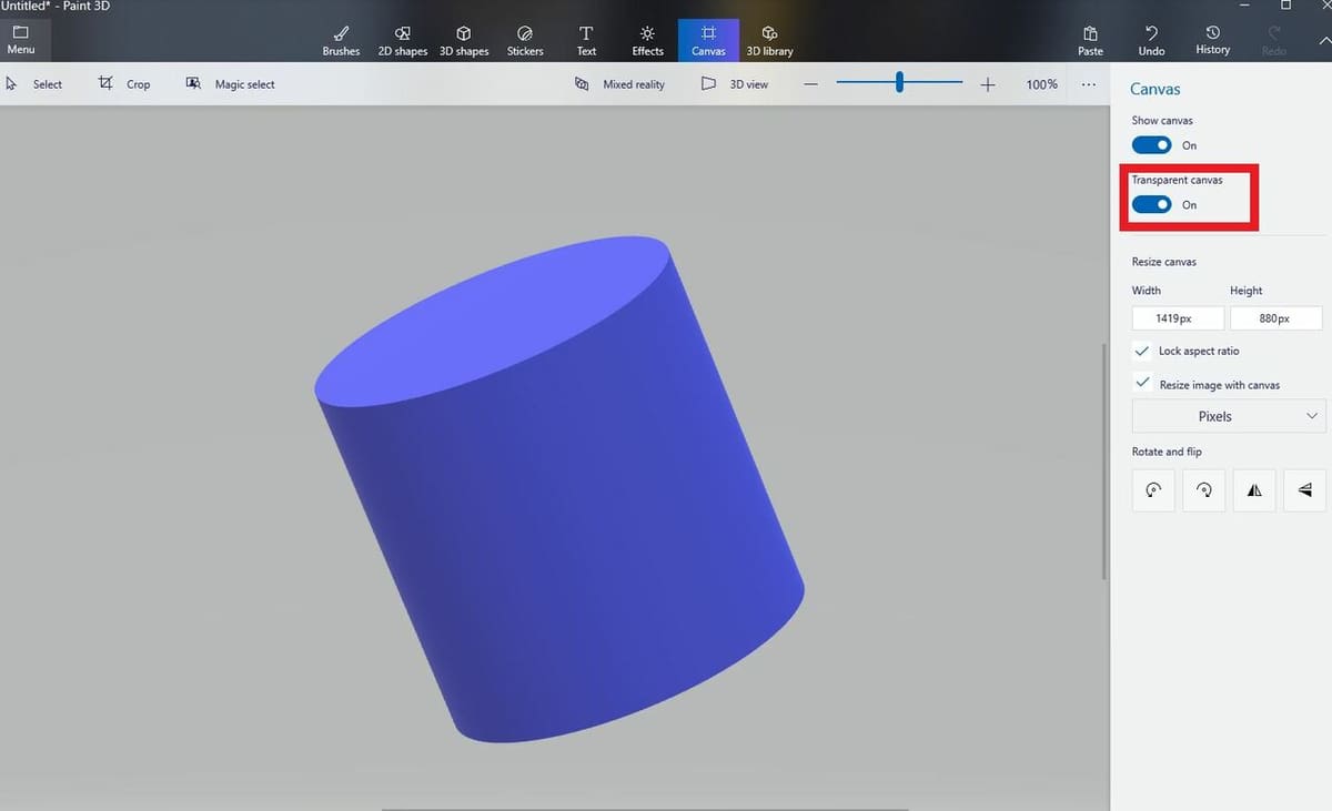 You can activate a transparent canvas by turning the feature on in the 