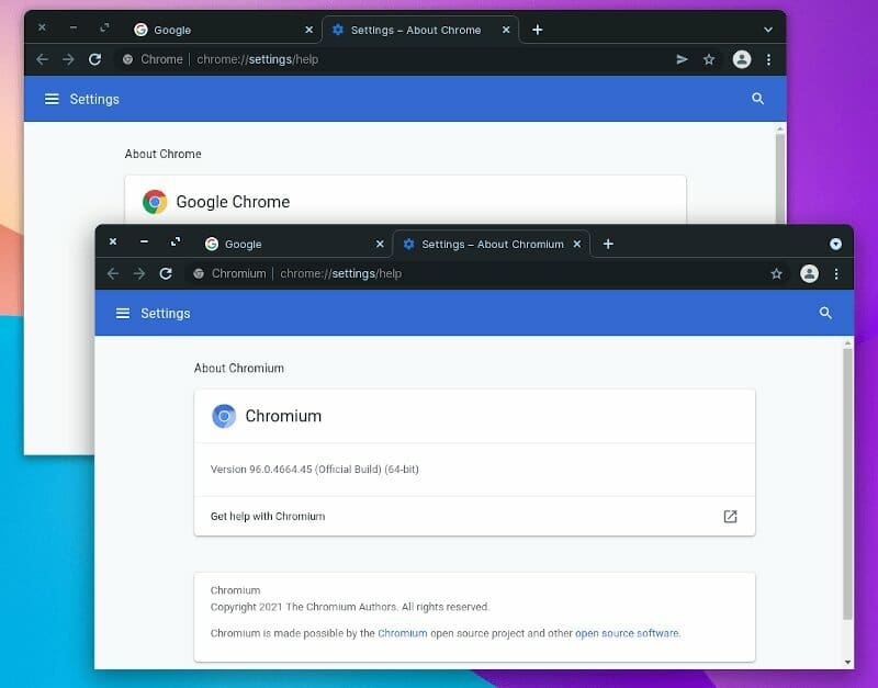 A comparison between the Chrome and the Chromium interfaces