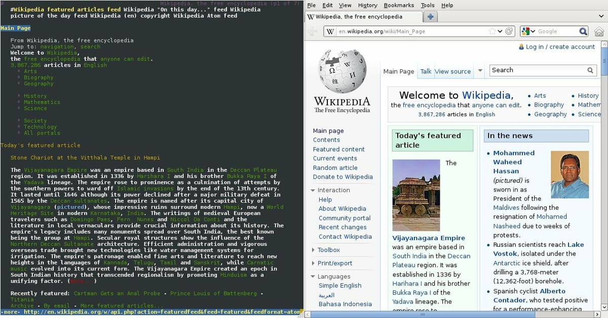 The same page rendered by Lynx (left) and Firefox (right)