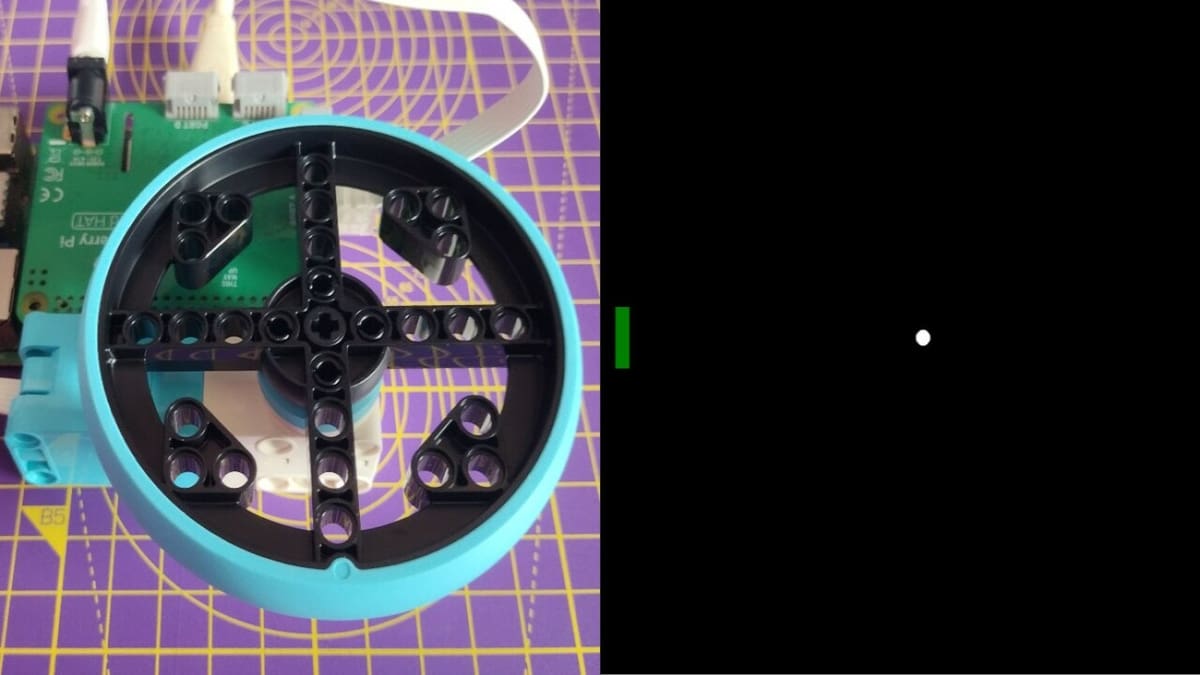 Pong controller made with Lego Spike wheel playing Pong