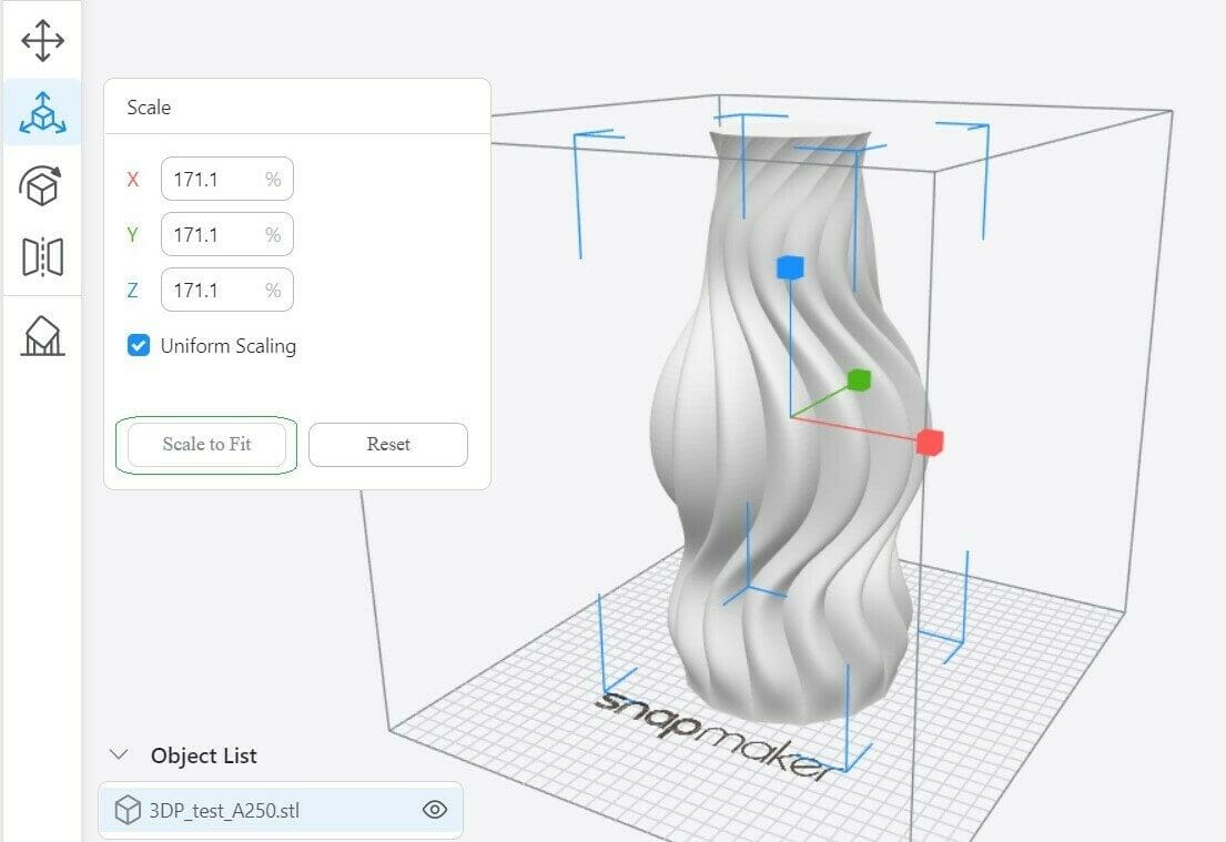 Scaling helps ensure that the whole model fits the printer