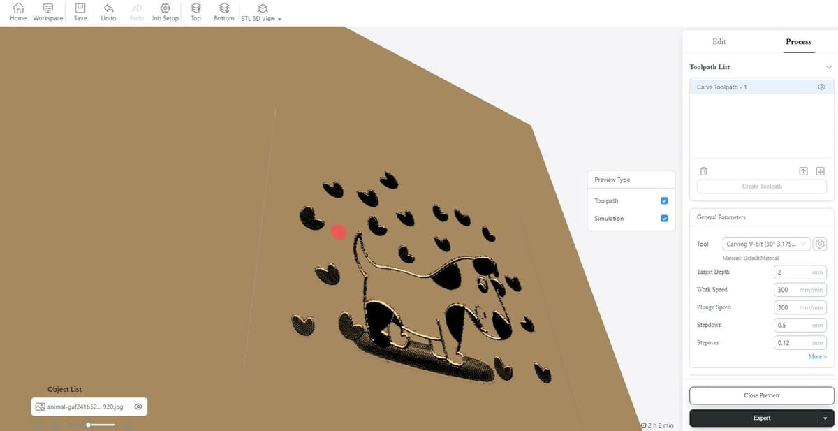 The CNC carving simulation view can be extremely helpful