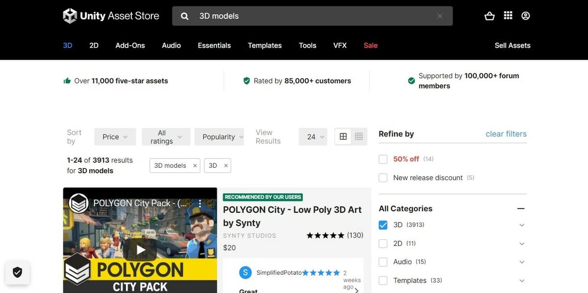 Unity Asset Store is one of the biggest in its niche