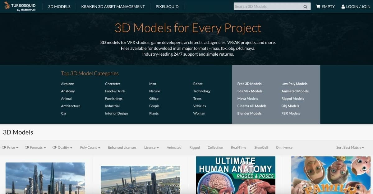 TurboSquid surely has one of the best user interfaces we've seen so far