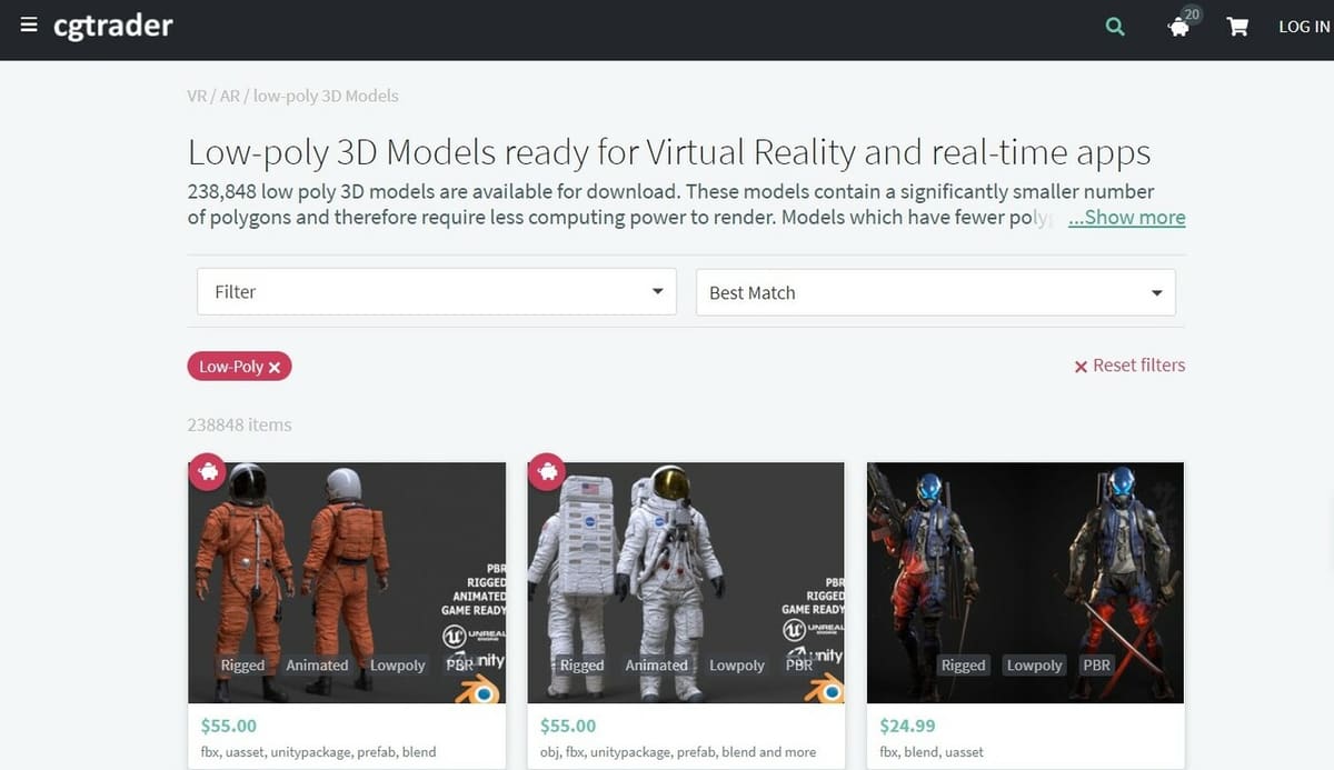 There's 238,848 items suited for game development on CGTrader