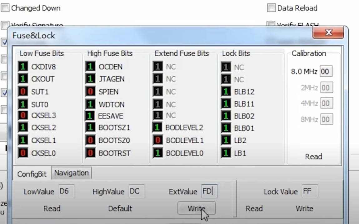 Set the proper characters for the three boxes in ProgISP