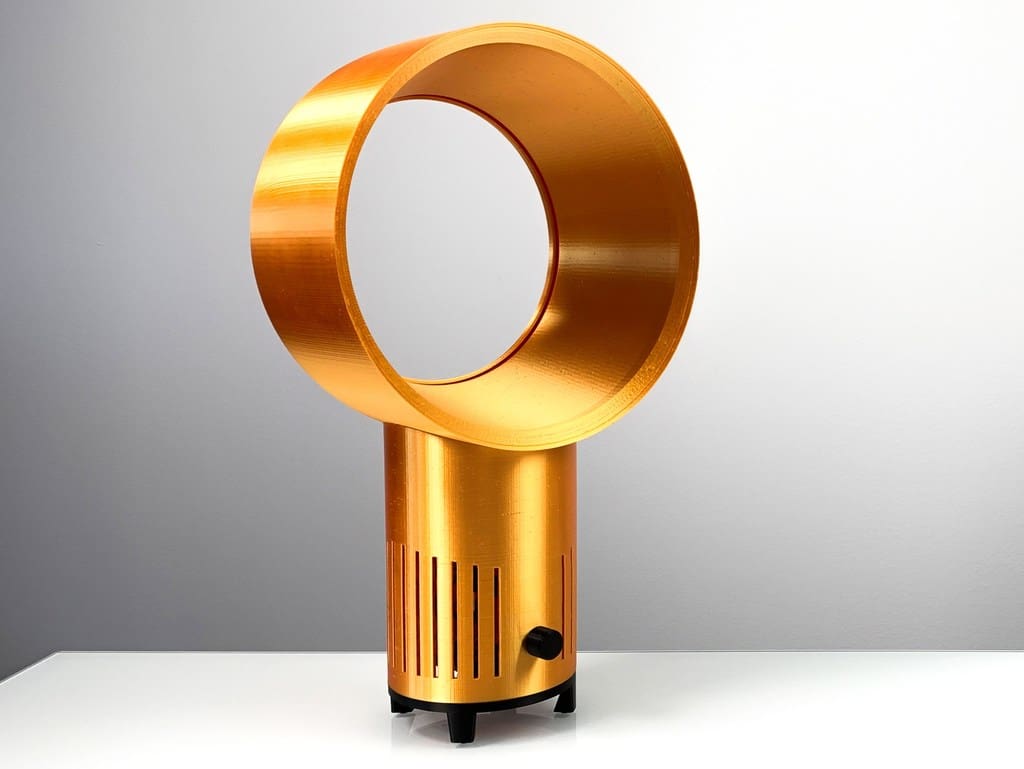 A fan with hidden blades to make it appear bladeless